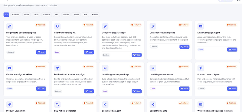 FlowNode AI ready-made workflow and agent templates